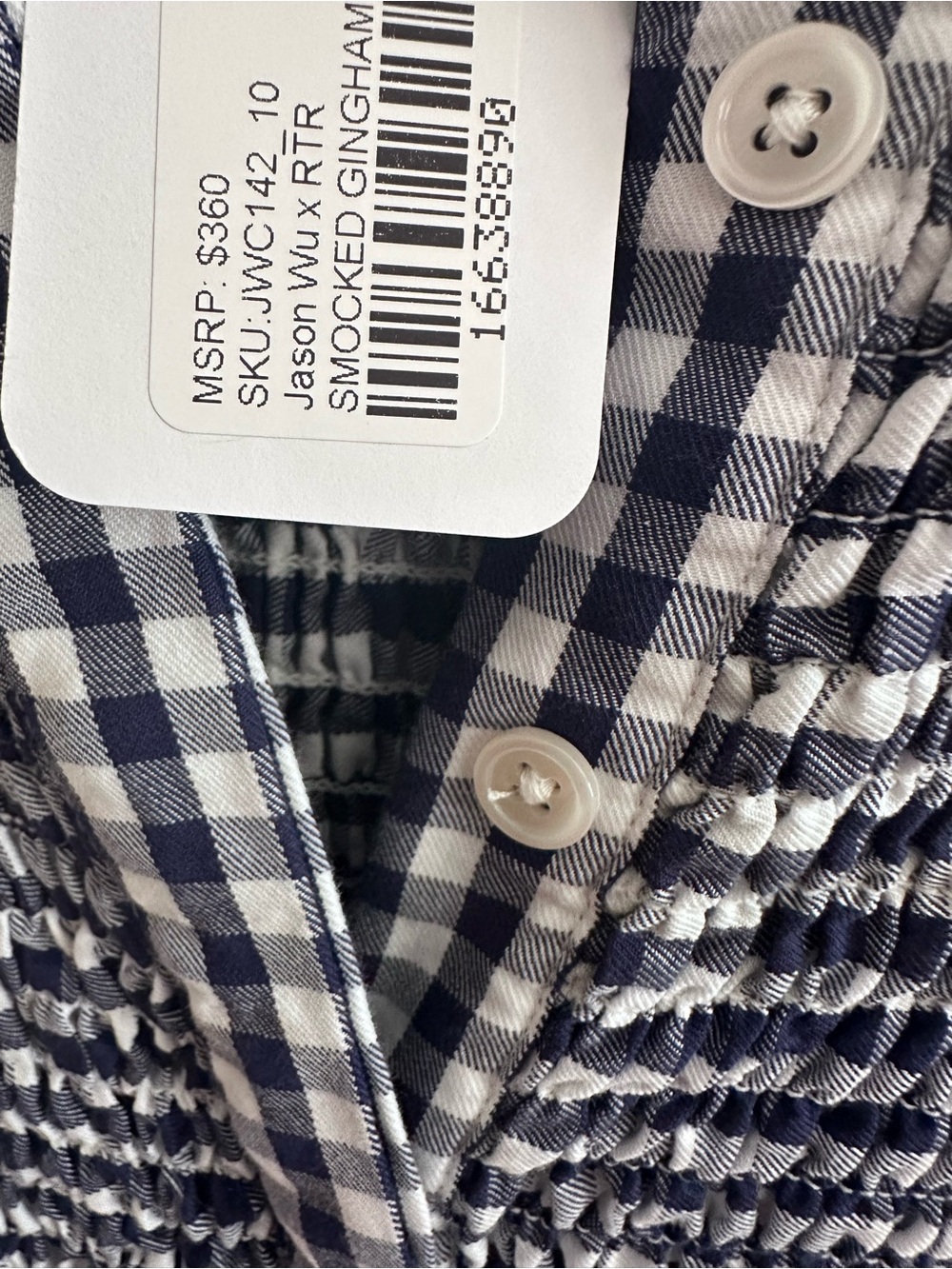 Jason Wu x RTR Gingham-Textured Navy and White Short Sleeve Dress - Picture 12 of 14